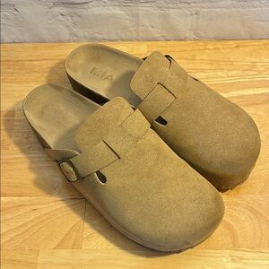 MIA Tan Suede Slip-On Clogs